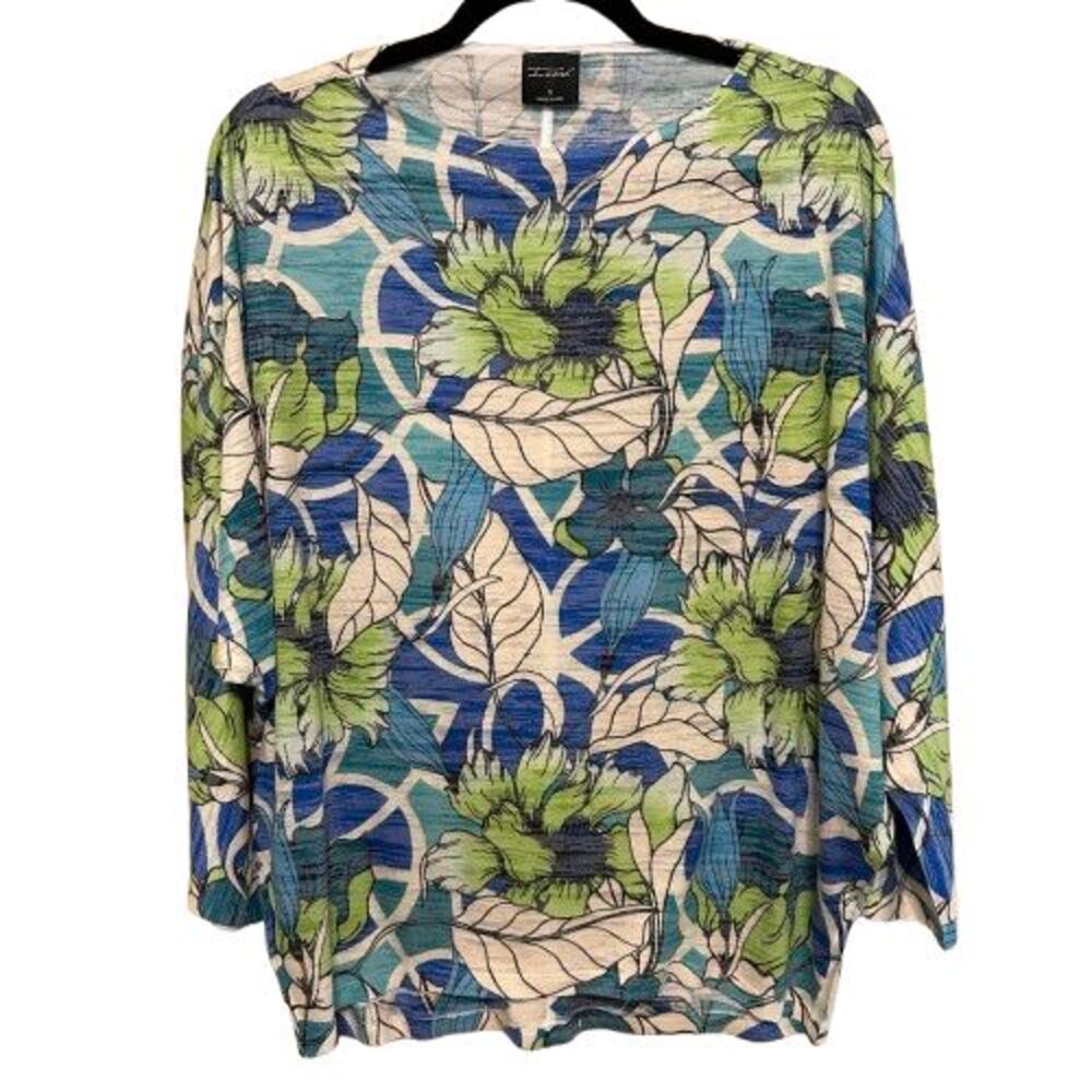 Inoah Floral Print Boat Neck Top Womens Small Botanical Resort Made USA Shirt